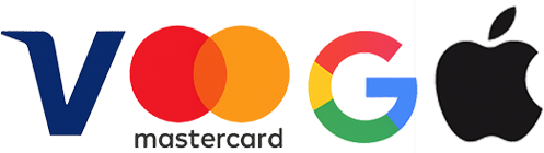 Visa, Mastercard, Google Pay, Apple Pay